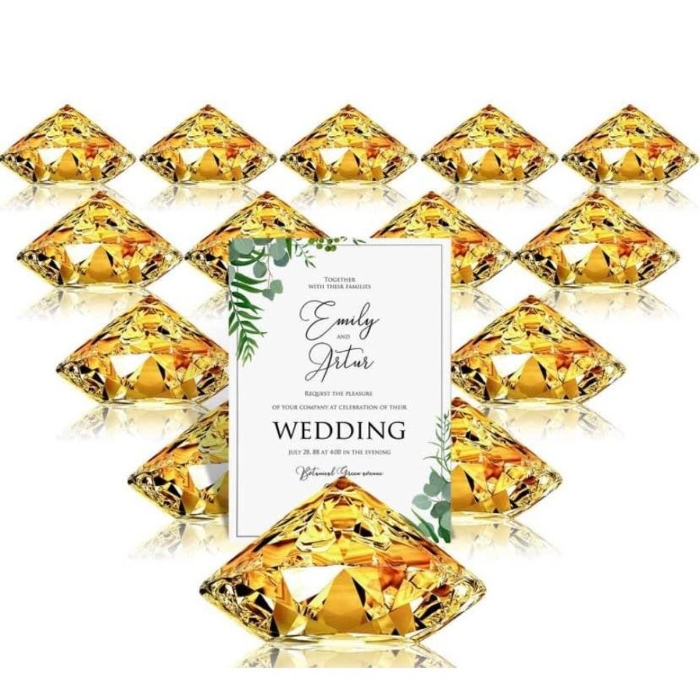 24 Pack Gold Place Card Table Number Holders Diamond Acrylic Crystal Stands